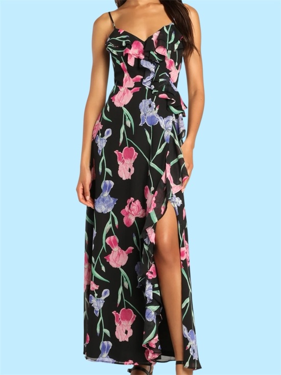 Lulus Dresses & Skirts - Lulu’s Elegant Bliss Black Dark Floral Print Ruffled Sleeveless Maxi Dress